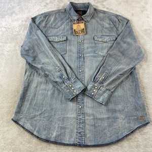 STS Ranchwear Denim Shirt Men 3XL Blue Western Pearl Snap Light Wash Flap Cowboy